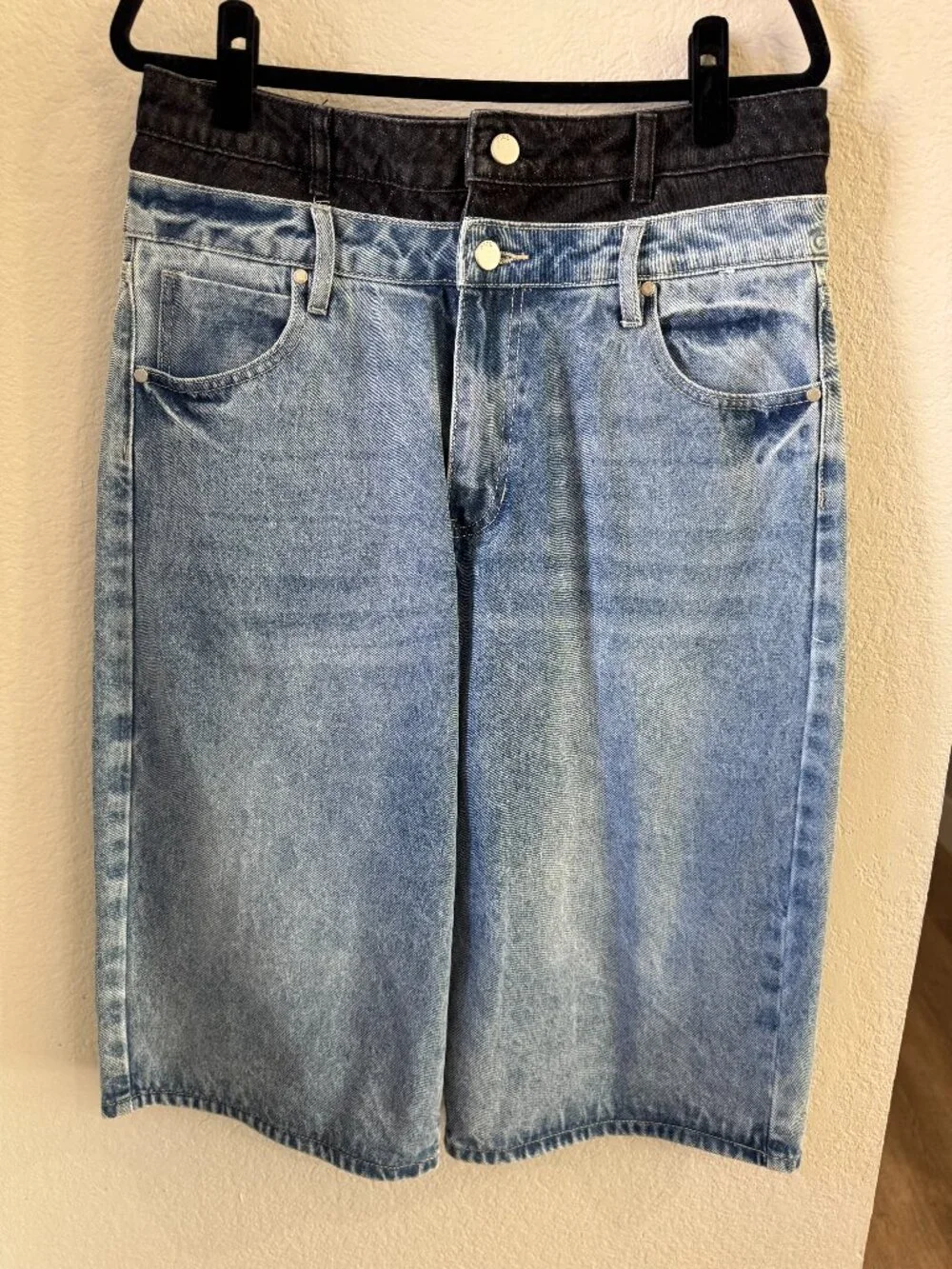 PTCL Long Denim Shorts with Two Contrasting (Black & Blue) Waistbands - Size 29